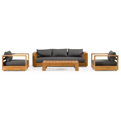 Santorini Outdoor Brown Olefin Fabric and Natural Teak Sofa Set