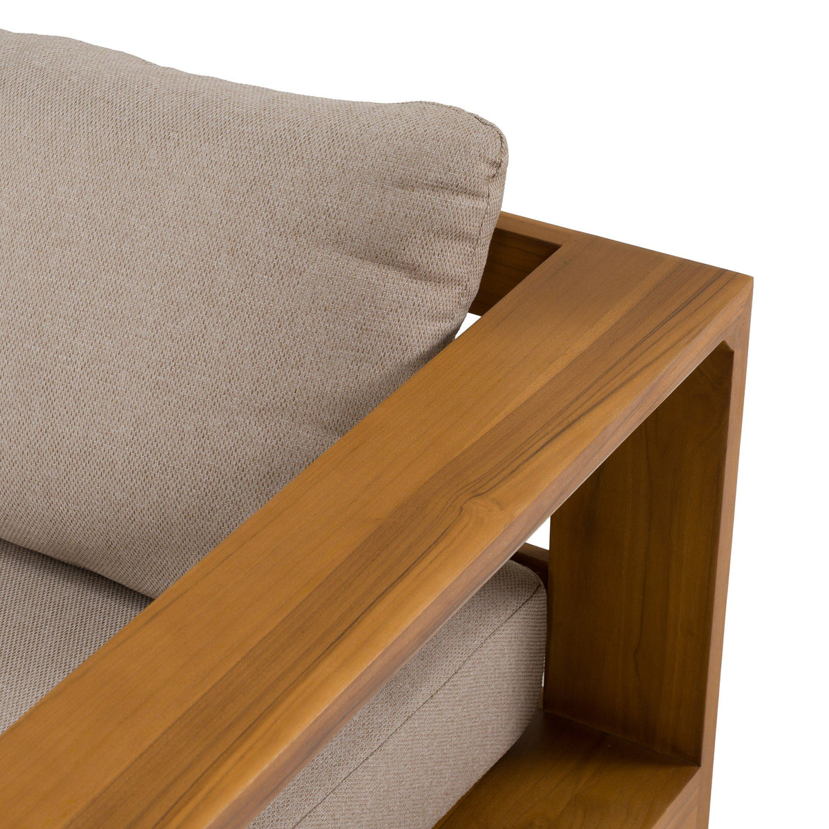 Santorini Outdoor Brown Olefin Fabric and Natural Teak Sofa Set