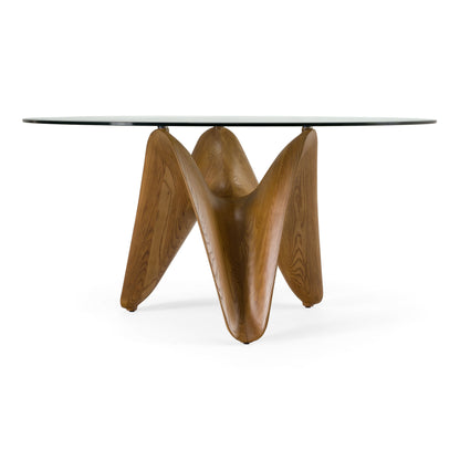 Seguin Round Glass and Walnut 59 Round Dining Table