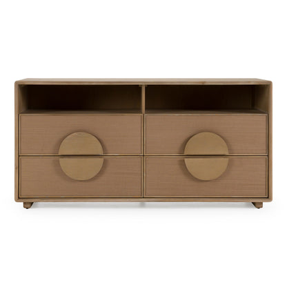 Sergio Modern Natural Oak Dresser with Rattan Drawer Fronts