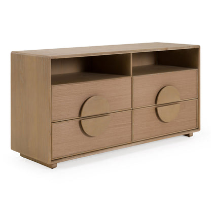 Sergio Modern Natural Oak Dresser with Rattan Drawer Fronts