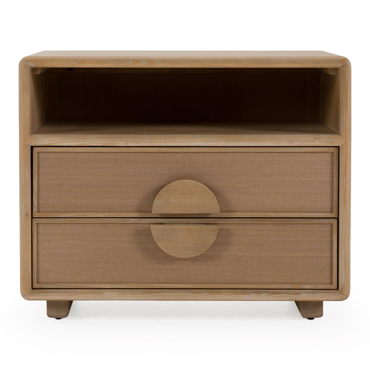 Sergio Modern Natural Oak Nightstand with Rattan Drawer Fronts