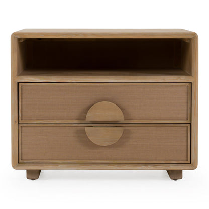 Sergio Modern Natural Oak Nightstand with Rattan Drawer Fronts