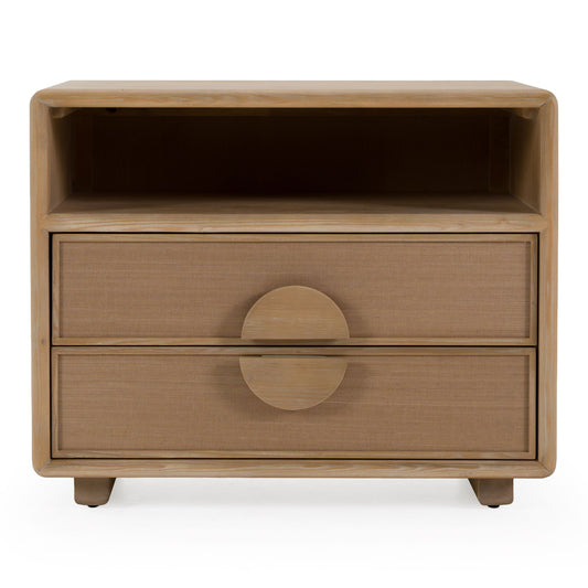 Sergio Modern Natural Oak Nightstand with Rattan Drawer Fronts