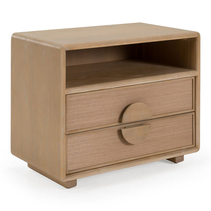 Sergio Modern Natural Oak Nightstand with Rattan Drawer Fronts