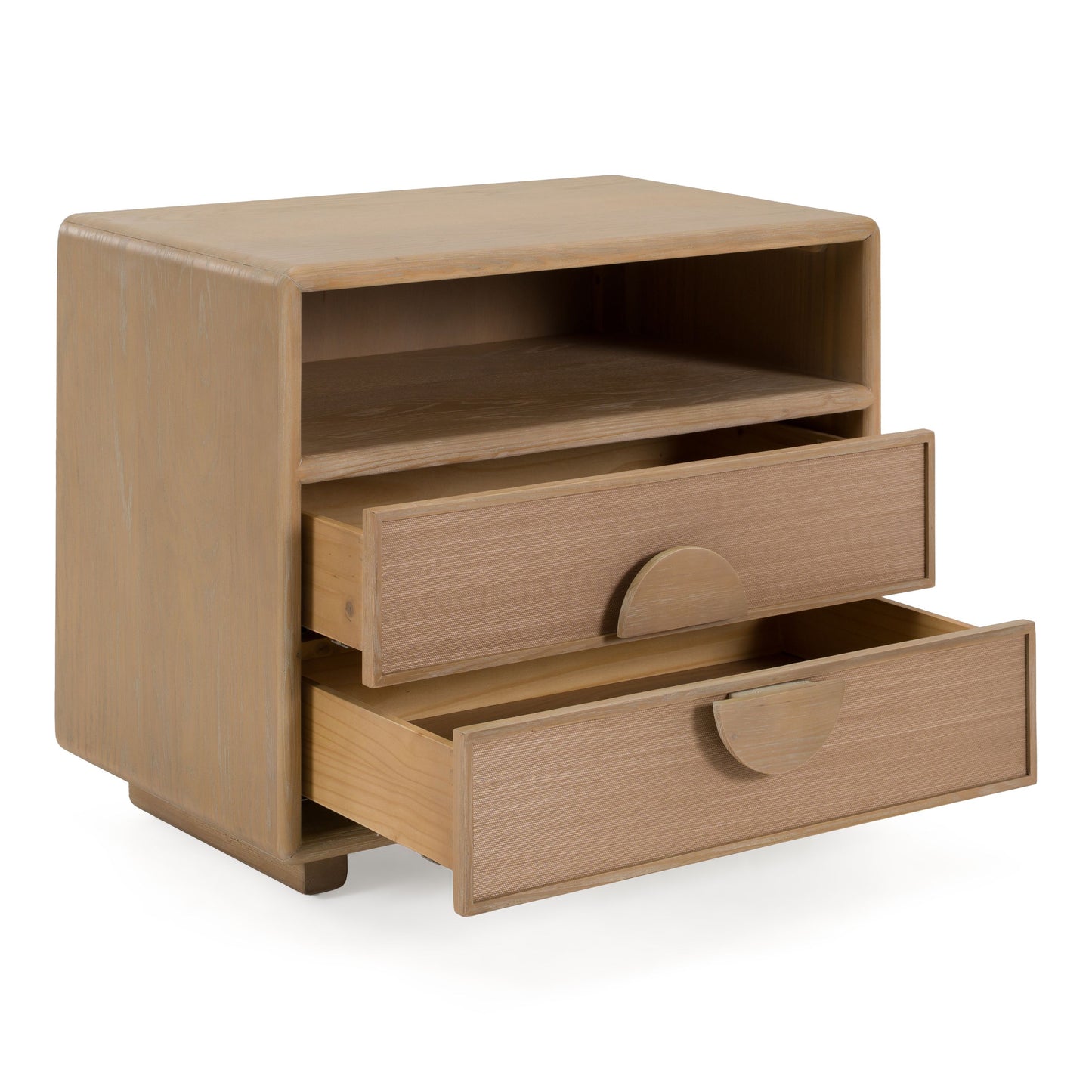Sergio Modern Natural Oak Nightstand with Rattan Drawer Fronts