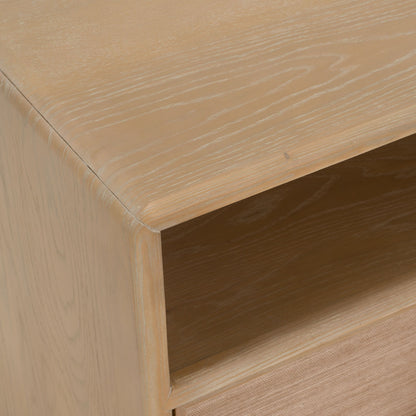 Sergio Modern Natural Oak Nightstand with Rattan Drawer Fronts