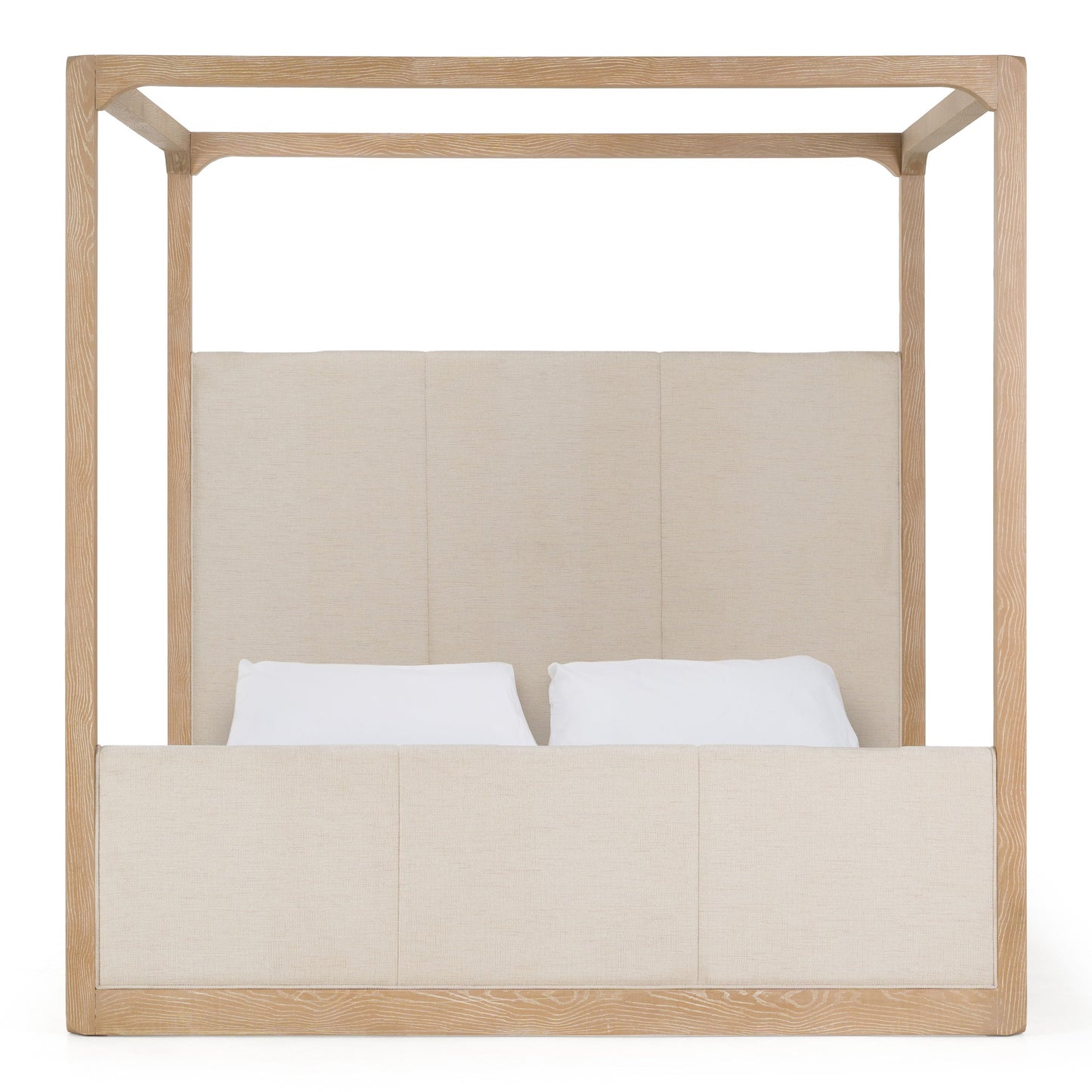 Sergio Modern Beige Fabric and Natural Oak Eastern King Canopy Bed