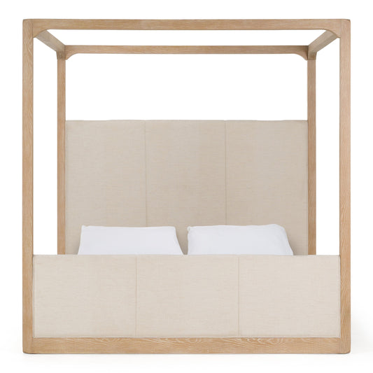 Sergio Modern Beige Fabric and Natural Oak Eastern King Canopy Bed