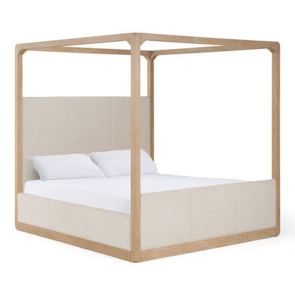 Sergio Modern Beige Fabric and Natural Oak Eastern King Canopy Bed