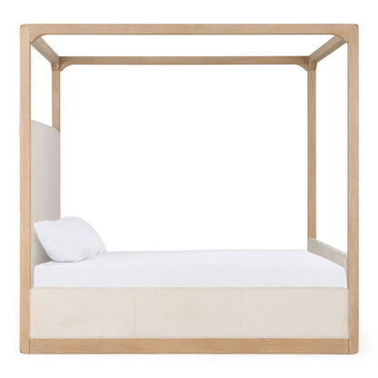 Sergio Modern Beige Fabric and Natural Oak Eastern King Canopy Bed