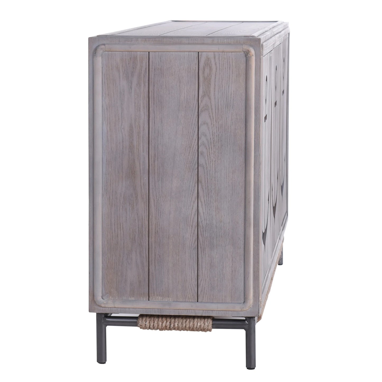 Anchor Sideboard Three Grey Wash Wood Paneled Doors with Metal Base Accent