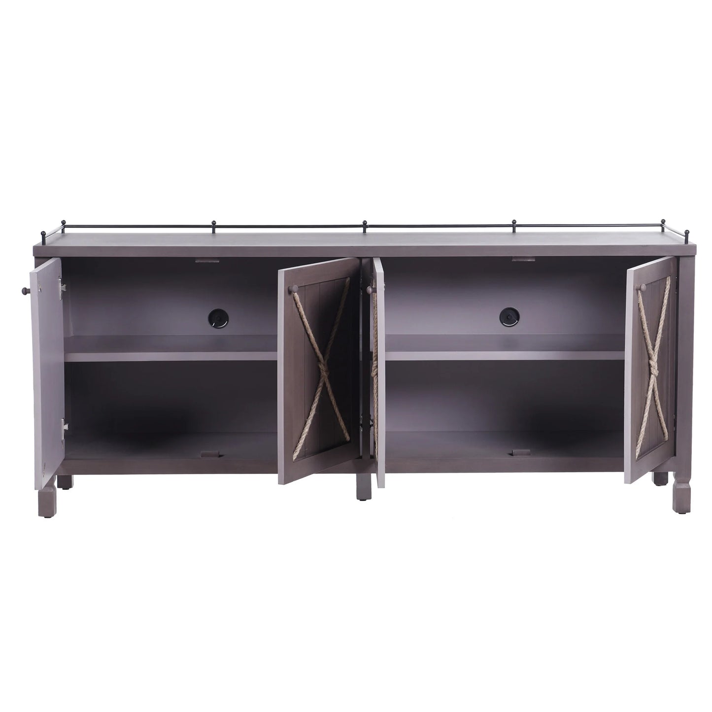 Knotted Sideboard Four Paneled Doors with Rope Tie and Metal Accents