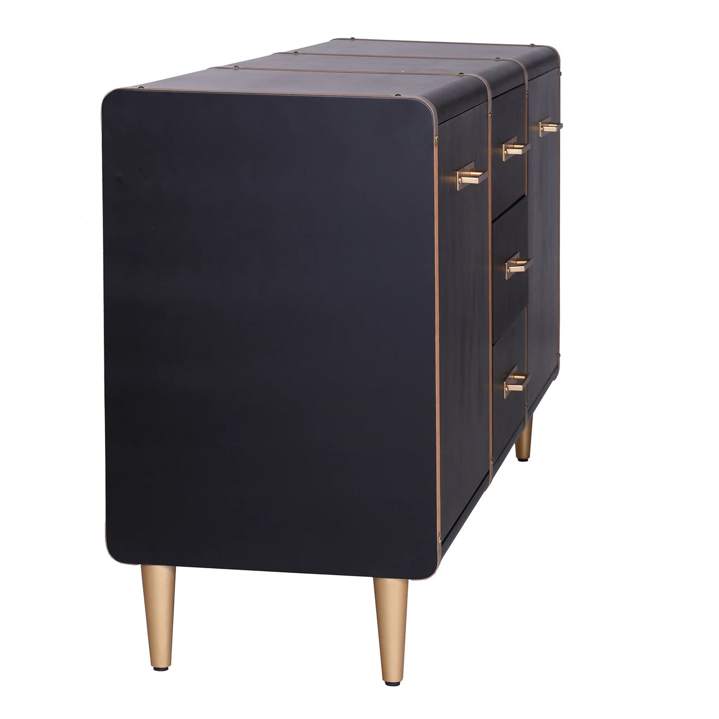 Trunk Sideboard Three Drawer and Two Door Sideboard in Matte Black Metal