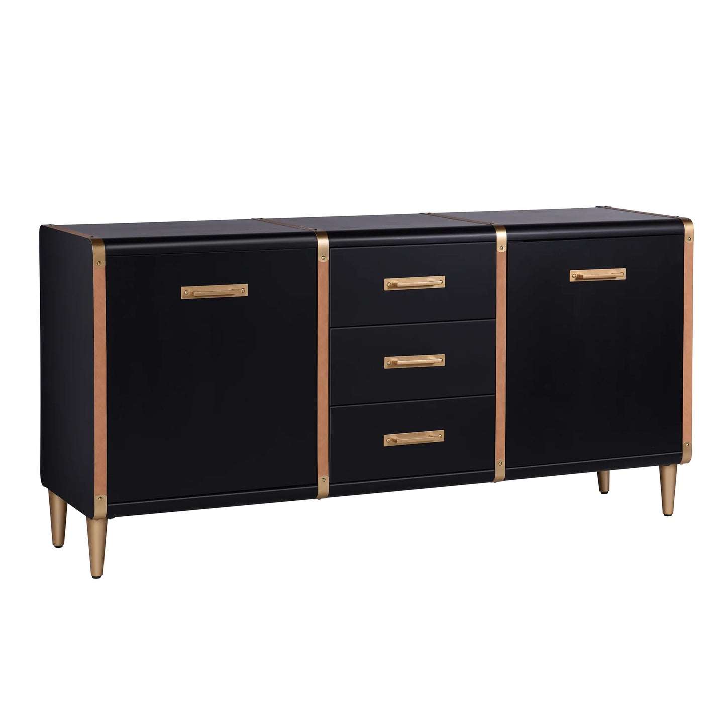 Trunk Sideboard Three Drawer and Two Door Sideboard in Matte Black Metal