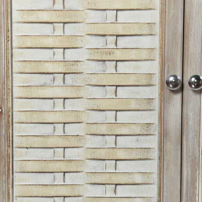 Lattice Credenza Woven Inset Door Panels Made of Fir Wood Solids In A Light Bisqie Finish Concea