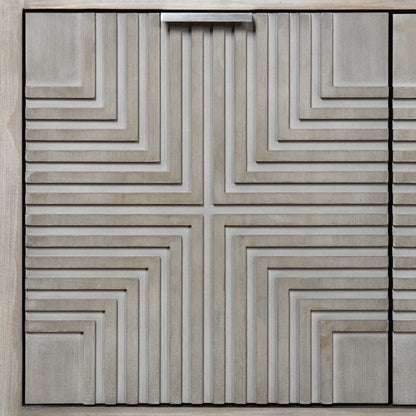 Quadrant Cardenza Four Geometric Patterned Door Cabinet Brushed Gray Finish