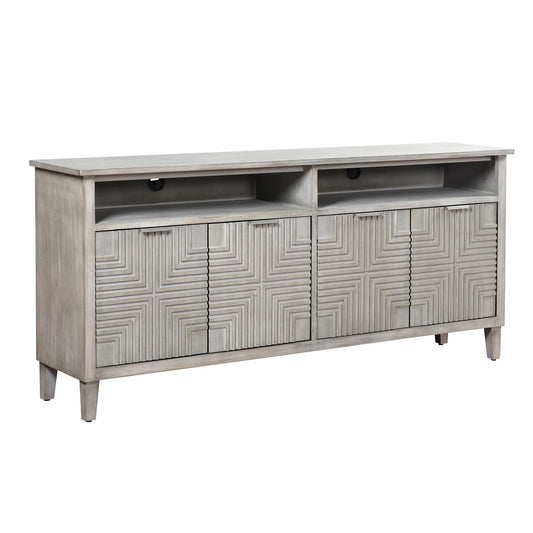 Quadrant Cadenza Four Geometric Patterned Door Cabinet Brushed Gray Finish Stylish Storage Solution