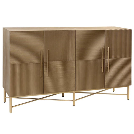 Industrial 4-Door Cabinet – Wood and Metal Design with Corrugated Board Detail