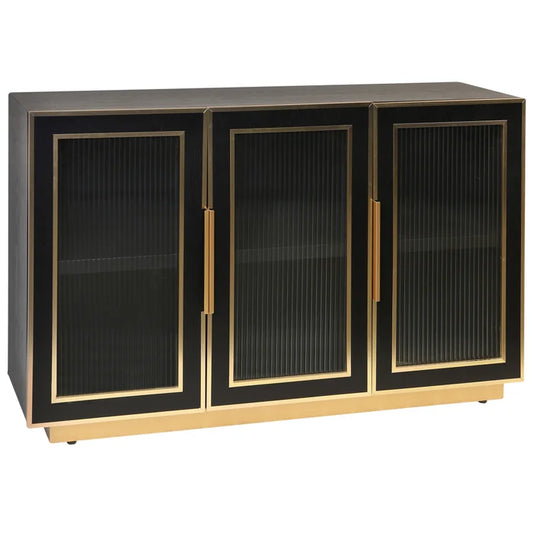 Modern Industrial Cabinet – 3 Doors with Corrugated Glass, Wood & Metal Design