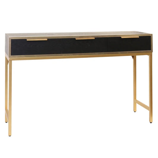 Modern Vanity Table – 3-Drawer Wood & Metal Console for Bedroom or Entryway