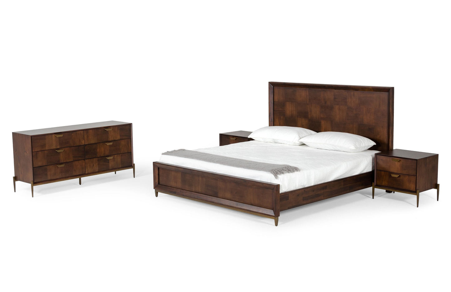 Shane Acacia Bed with Brass Accents