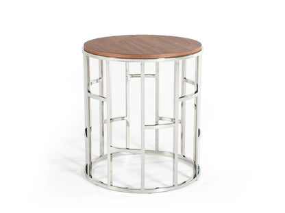 Modrest Silvia Modern Walnut & Stainless Steel End Table