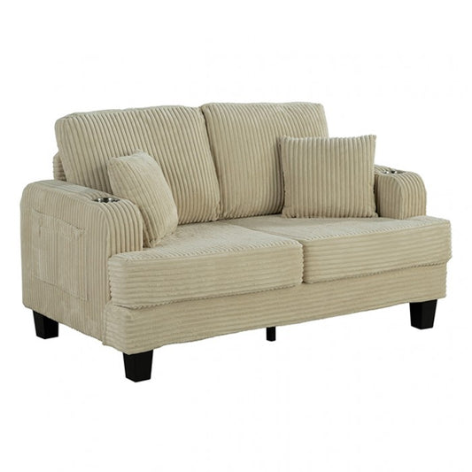 Moretaine Contemporary Loveseat – Beige Upholstered 2-Seater Sofa
