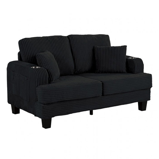 Moretaine Contemporary Black Corduroy Loveseat  – Stylish 2-Seater Sofa