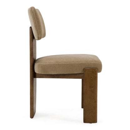 Solis Modern Tan Fabric and Walnut Dining Chairs Set of 2