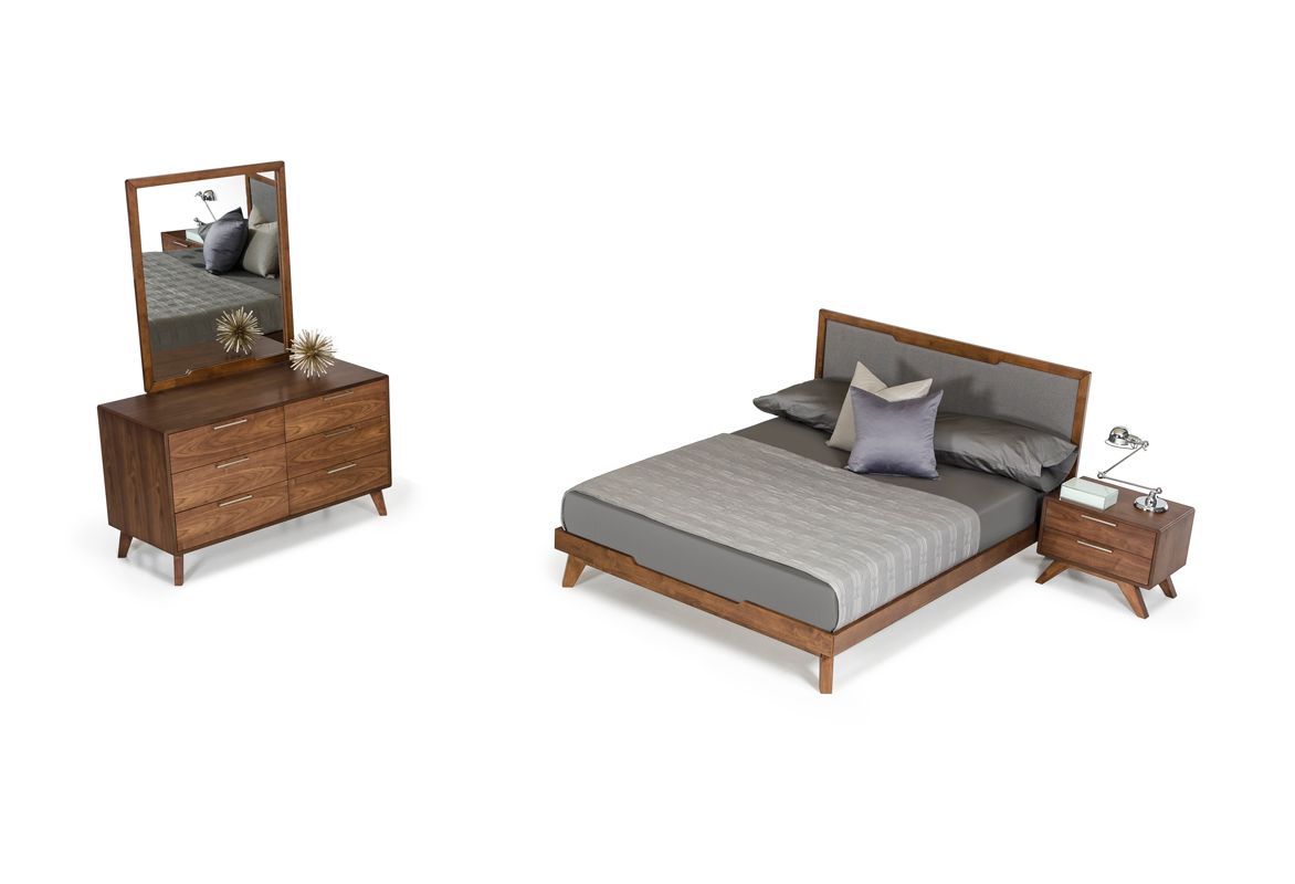 Soria Grey and Walnut Bedroom Set with Upholstered Bed