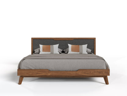 Soria Grey & Walnut Wood Bed Frame - Mid-Century Modern Style