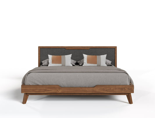 Soria Grey & Walnut Wood Bed Frame - Mid-Century Modern Style