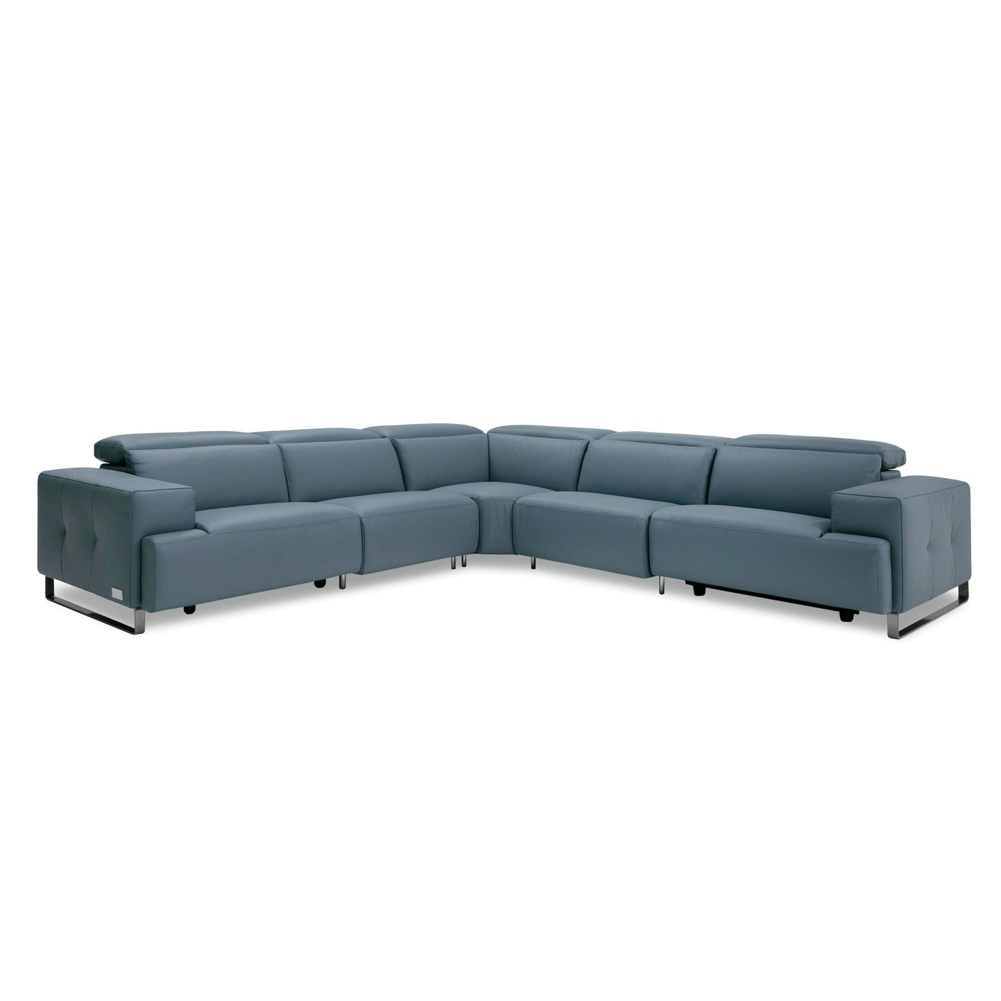 Coronelli Collezioni Sorrento - Italian Steel Blue Leather Sectional Sofa with 2 Recliners