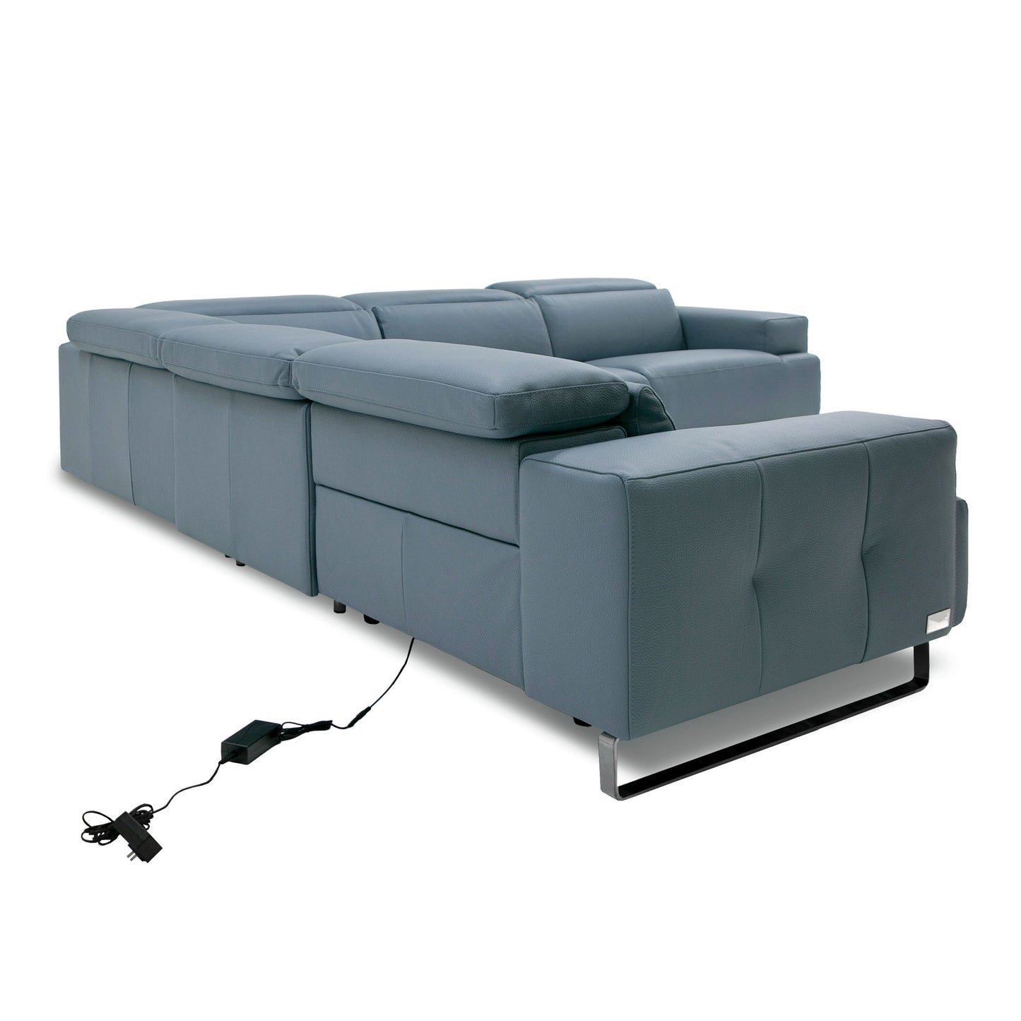 Coronelli Collezioni Sorrento - Italian Steel Blue Leather Sectional Sofa with 2 Recliners