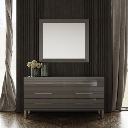 Splendor Grey High Gloss Slatted Six-Drawer Dresser