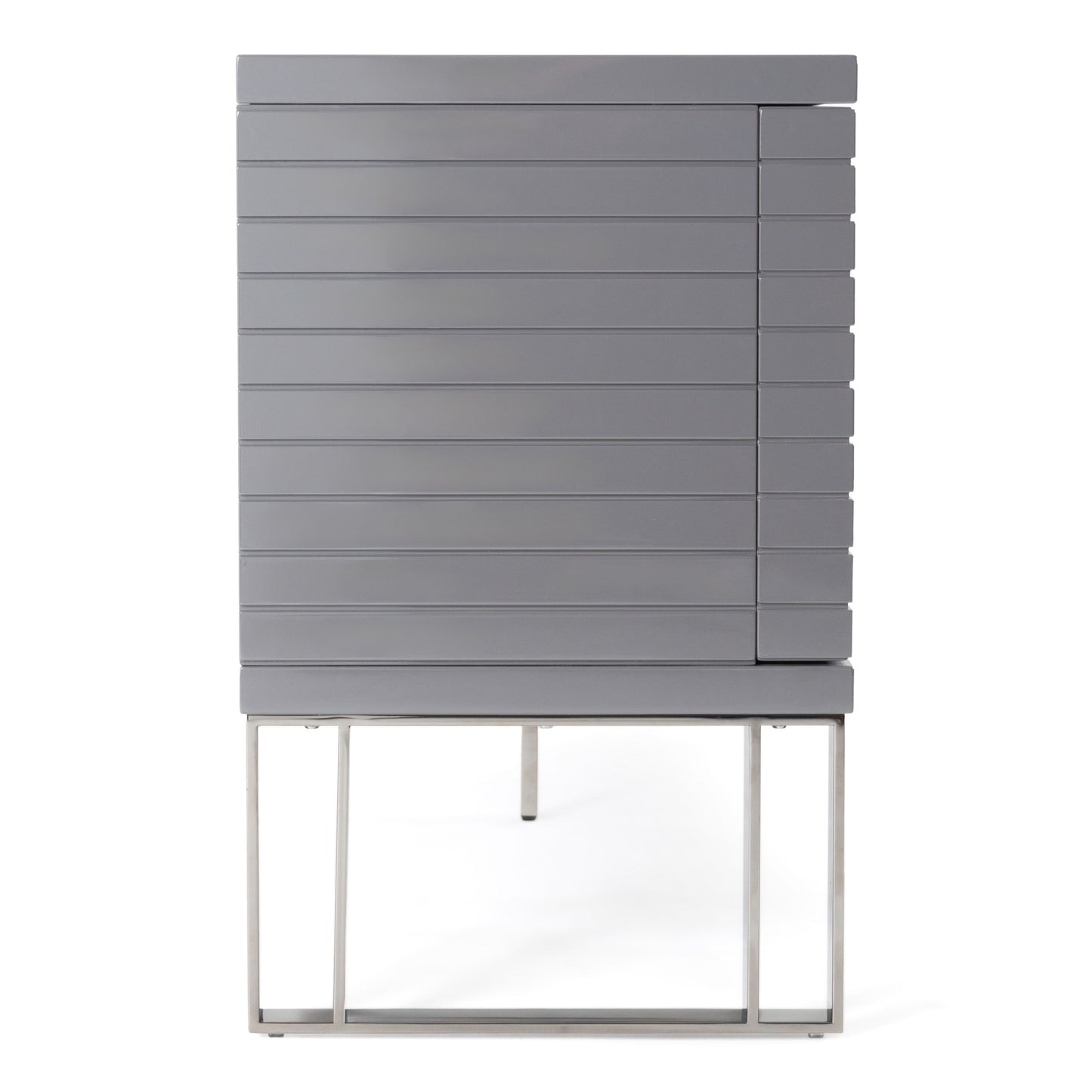 Splendor Grey High Gloss Slatted Four‑Door Buffet with Gunmetal Accents