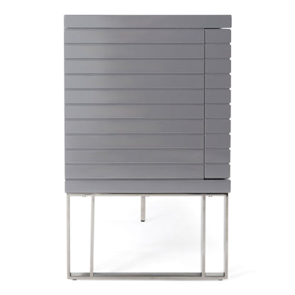 Splendor Grey High Gloss Slatted Four‑Door Buffet with Gunmetal Accents