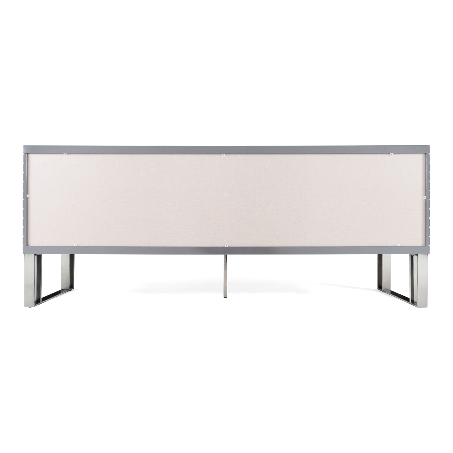 Splendor Grey High Gloss Slatted Four‑Door Buffet with Gunmetal Accents