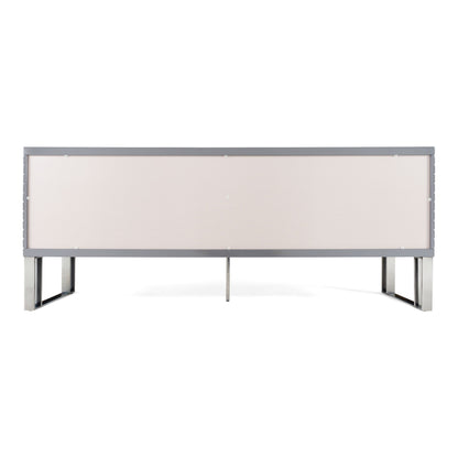 Splendor Grey High Gloss Slatted Four‑Door Buffet with Gunmetal Accents
