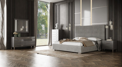 Splendor Grey High Gloss Slatted Six-Drawer Chest
