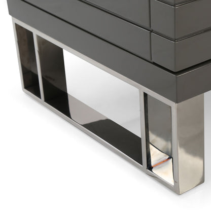 Splendor Grey High Gloss Slatted Two-Drawer Nightstand