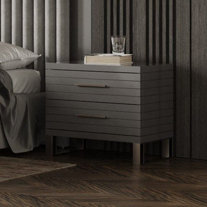 Splendor Grey High Gloss Slatted Two-Drawer Nightstand
