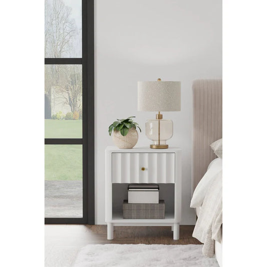 Stapleton White One Drawer Nightstand - Minimalist Design with Practical Storage