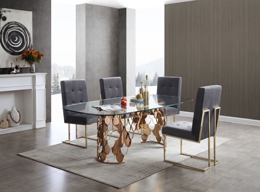 Javier Glass and Rose Gold Dining Table