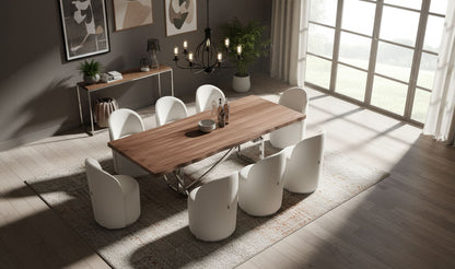 Addy Walnut and Stainless Steel Dining Table