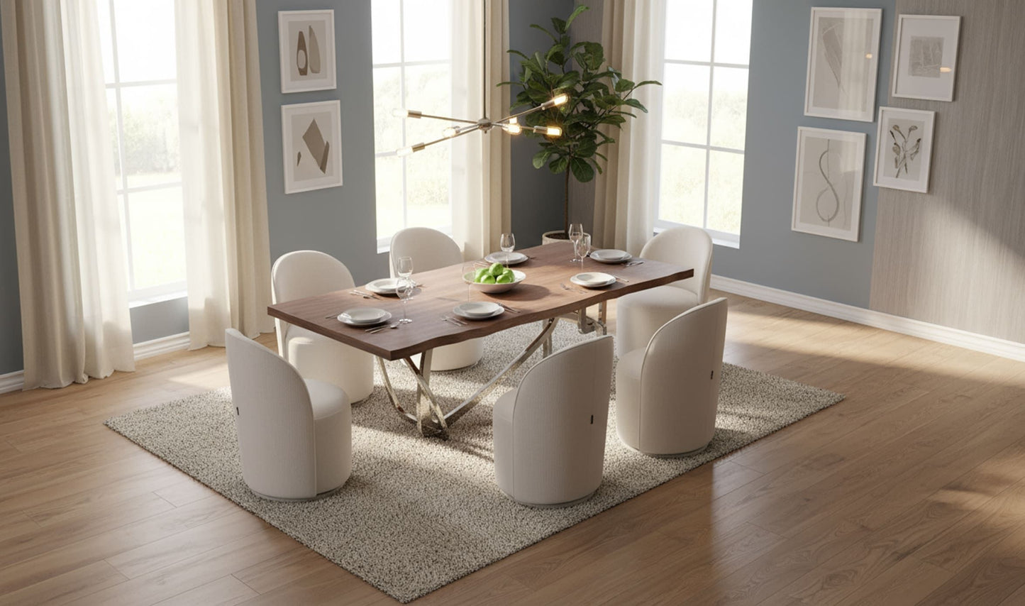 Addy Walnut and Stainless Steel Dining Table