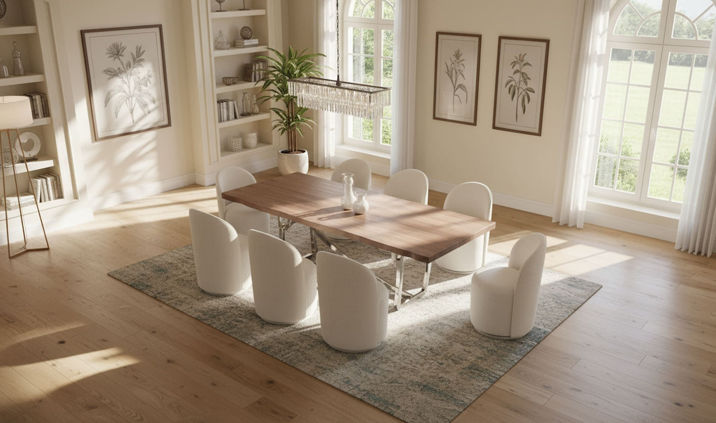 Addy Walnut and Stainless Steel Dining Table