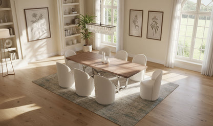 Addy Walnut and Stainless Steel Dining Table