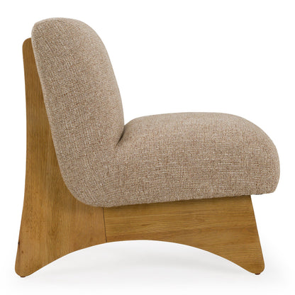 Tamari Modern Tan Fabric and Natural Oak Accent Chair